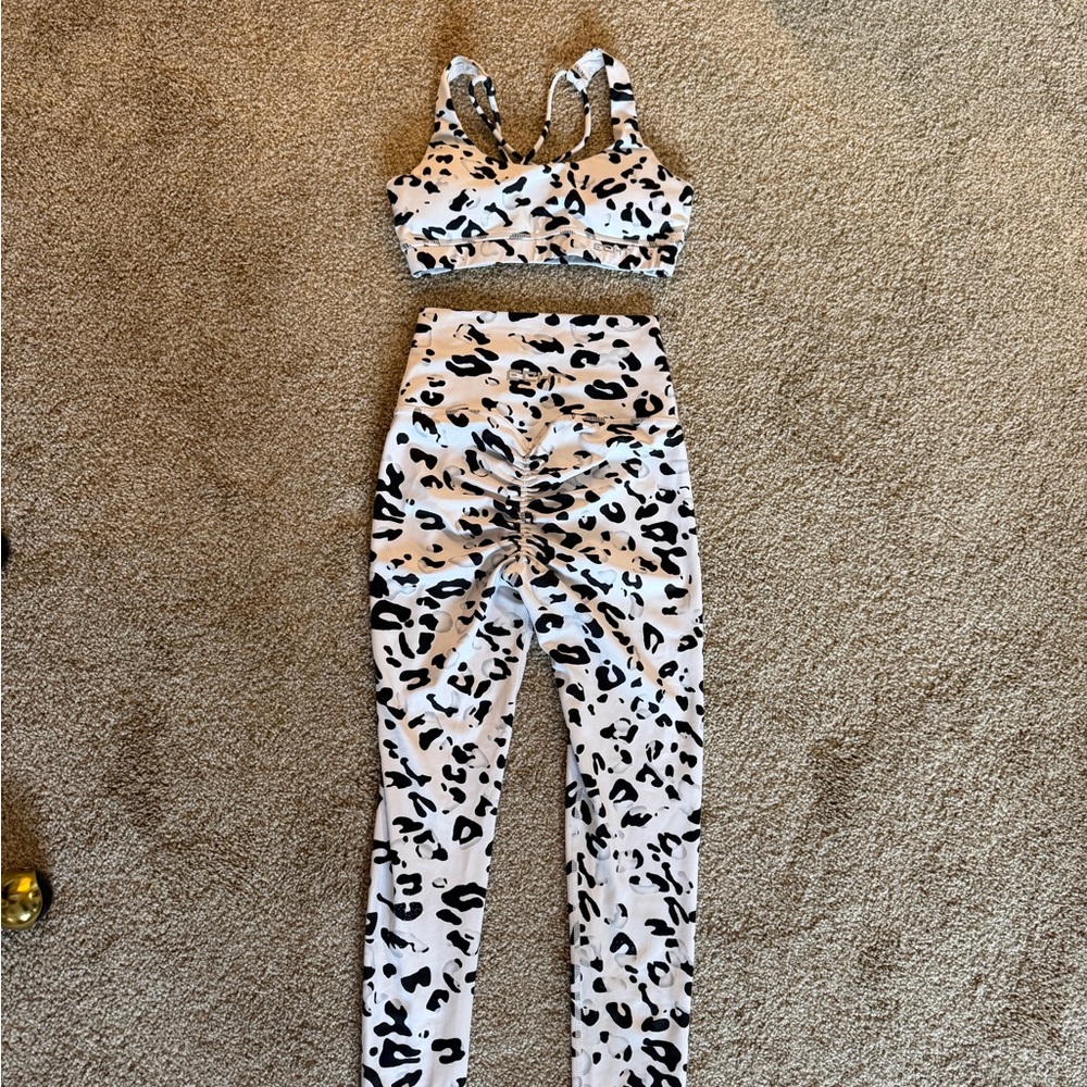ECHT Black & White Animal Print Leggings and Sports Bra Set